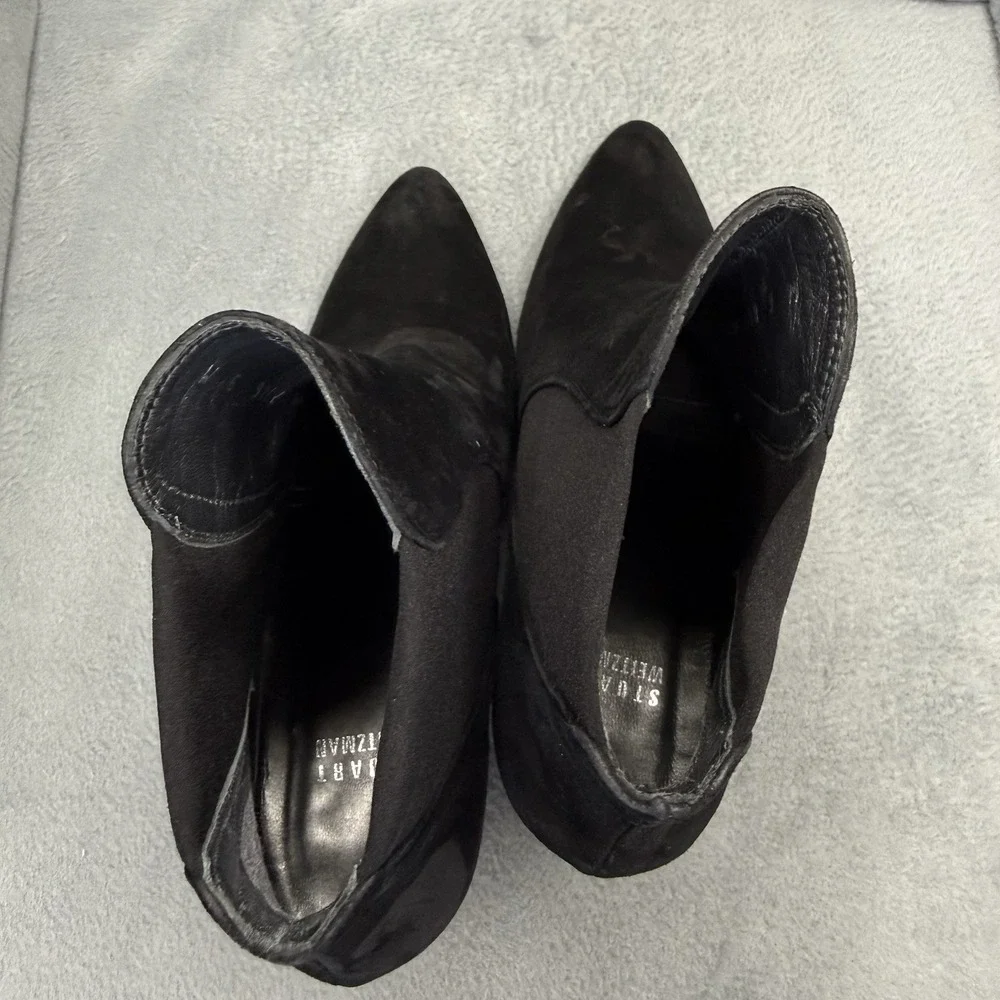 Stuart Weitzman Women's 9 Black Suede Stretch Wedge Ankle Booties Spain